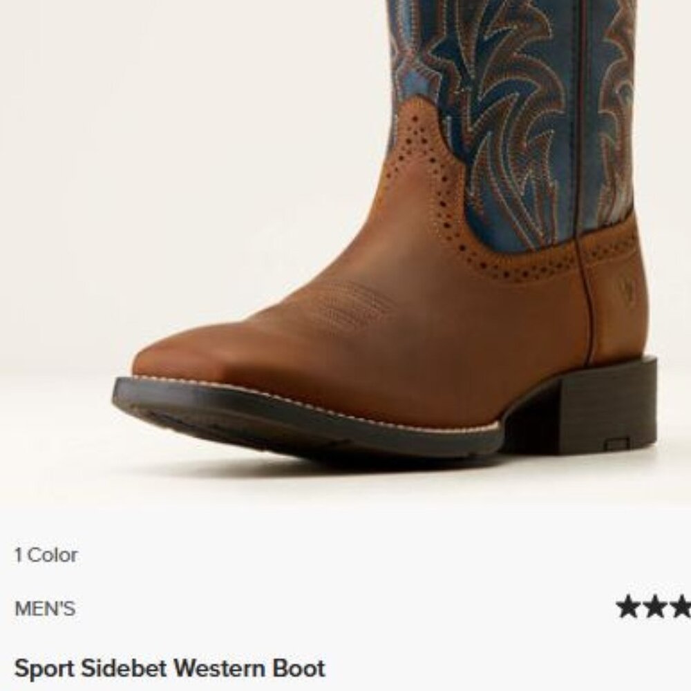 Men's Ariat Square Toe Cowboy Boots (Sport Side-Bet Western Boot)